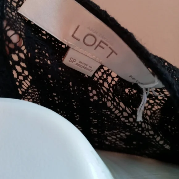 LOFT black semi sheer short sleeve top - Picture 2 of 3